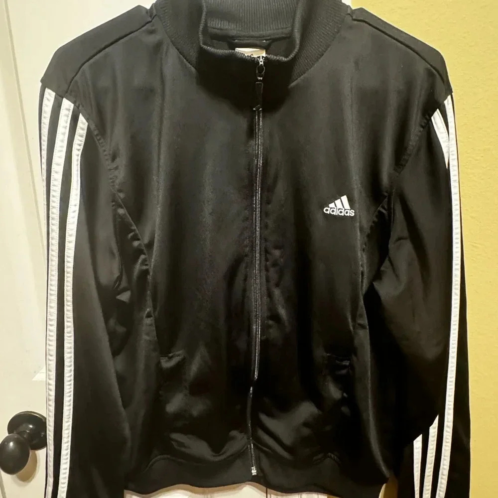 Adidas Men’s Essential Track Running Jacket Black White 3 Stripes Zipper Sz L - Picture 11 of 11